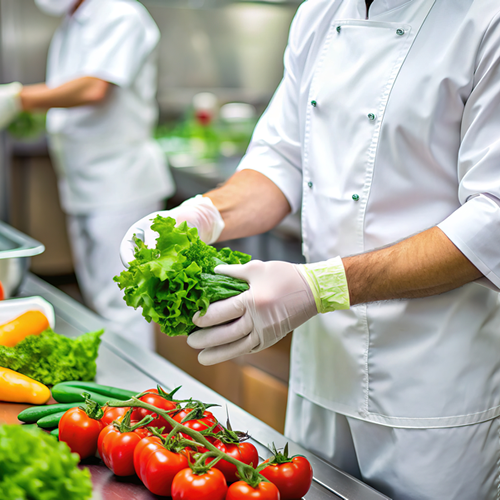 Personal manipulando alimentos en cocina