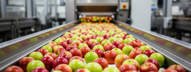 Fruta en una cinta transportadora
