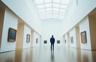 Vigilante de seguridad en una galería de arte